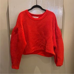 Intermix red ribbed chenille crop sweater
